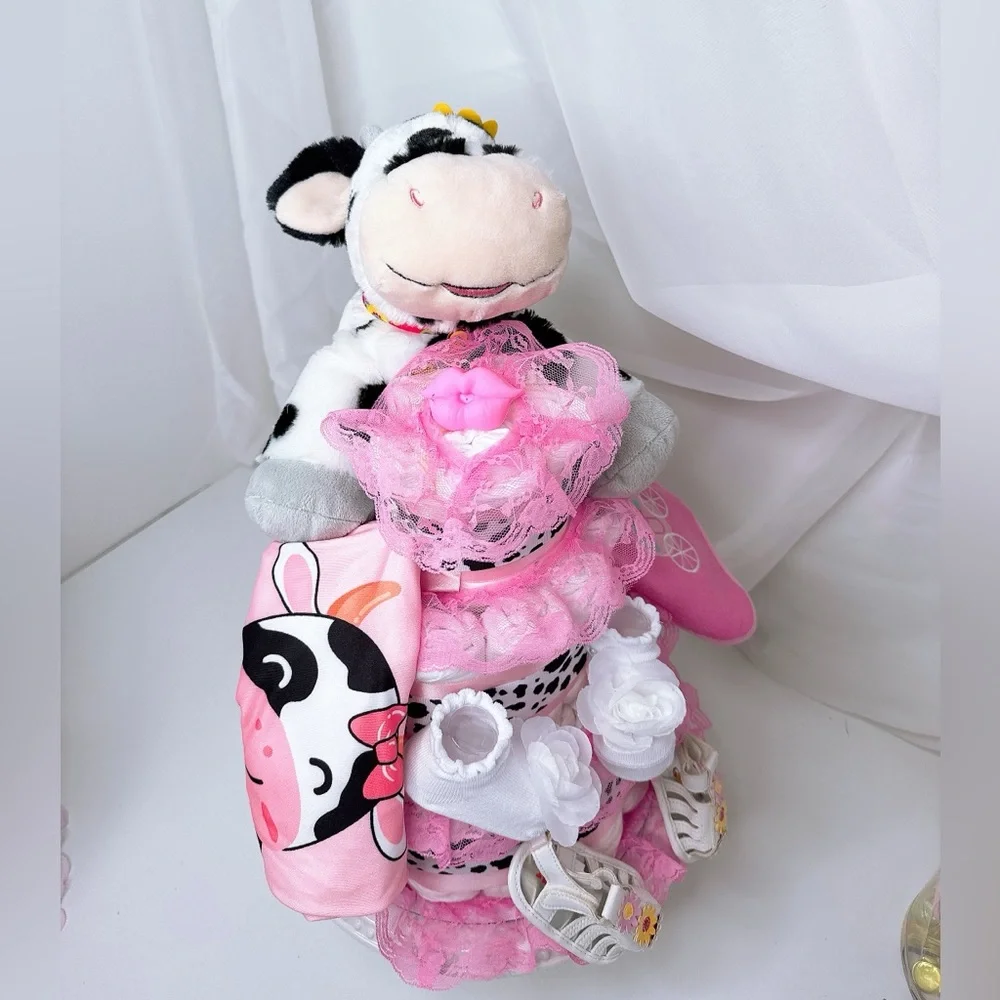 Cow Diaper Cake, Farm Baby Shower